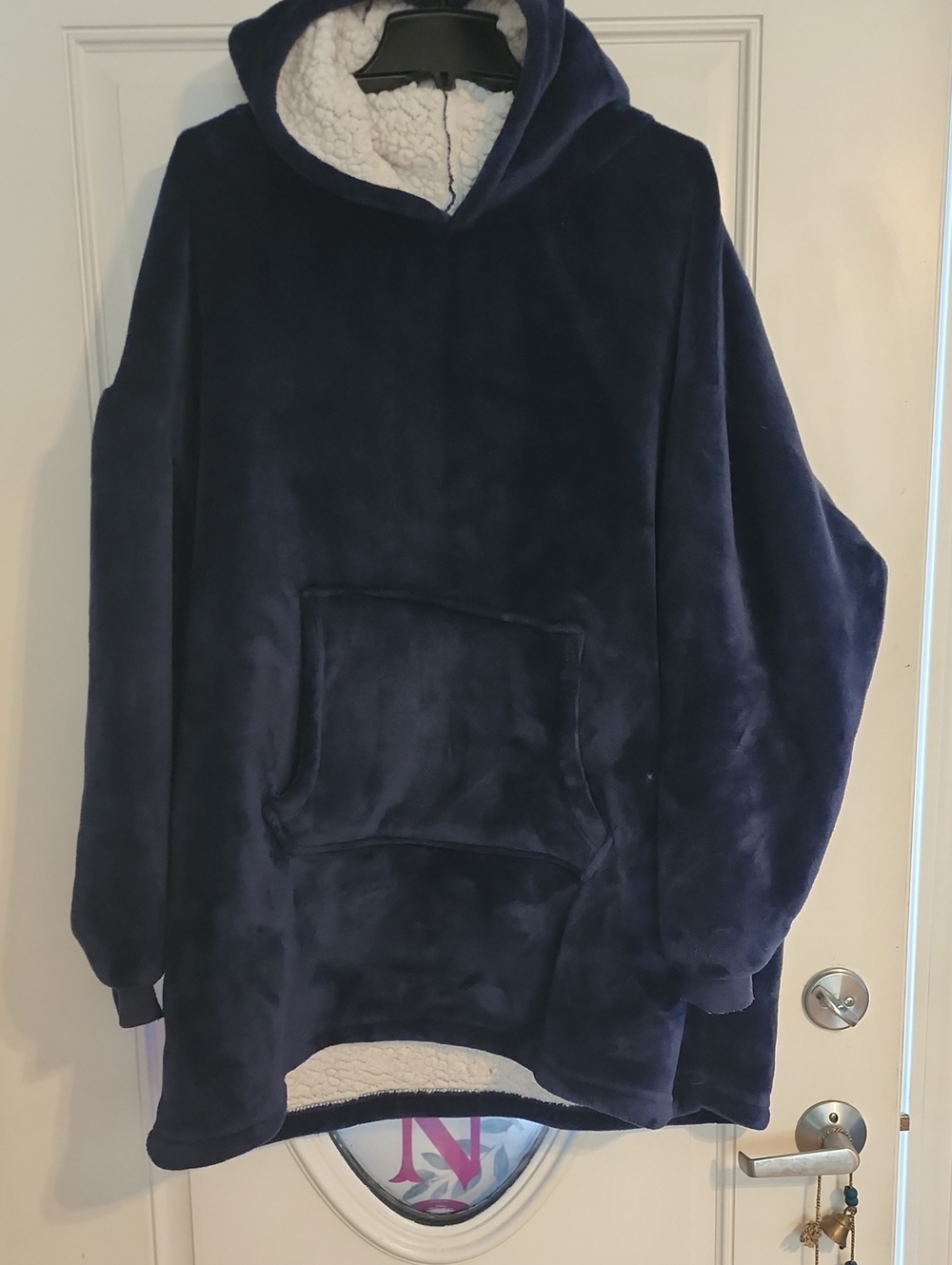 Unisex Large 1 Size Plush Hooded Pullover Sweater - Navy